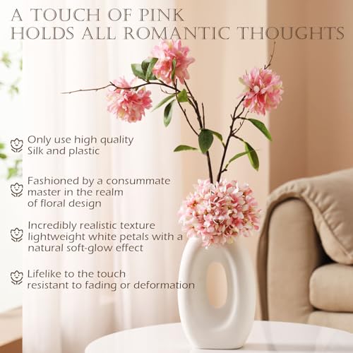Joeabor Fake Flower Bouquet and Vase Set, Faux Flower Arrangement for Decorating Living Room and Offices, Realistic Artificial Flowers Made of Silk & Plastic, Floral Decoration with Pink Blossoms - color: Pink