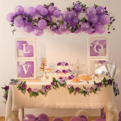 JUSTOYOU Artificial Vines Purple Flower Garland Morning Glory Vine for Outdoor Hanging Floral Vines Fake Plant for Home Decor Wall Fence Stairway Indoor Outdoor Wedding Hanging Baskets(2 Pcs) - color: Morning Glory Flowers-purple