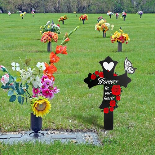 Cemetery Decorations for Grave, Son Mom Dad Grave Site Decorations Artificial Flowers for Cemetery, Cross Graves Markers for Cemeteries - style: Cross-A
