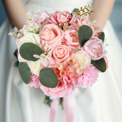 Artificial Flowers Combo Box Set Pink Roses Floral Fake Flowers Realistic Touch Flowers with Stems for Wedding Bouquets Table Centerpieces Home Decor - color: Pink Roses