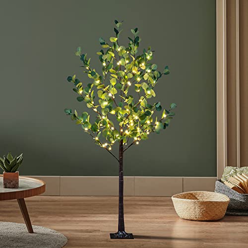 Lightshare 5FT Lighted Eucalyptus Tree 162L Warm White LED Artificial Greenery with Lights for Wedding Holiday Home Party Decoration Indoor Outdoor - size: 5ft