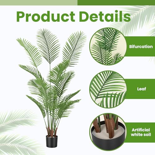 Artificial Palm Trees, 6FT Tall Faux Tree for Indoor and Outdoor, Artificial Plants with Basic Planter, Suitable for Home, Bathroom, Porch Outside Patio Decor - size: 6ft
