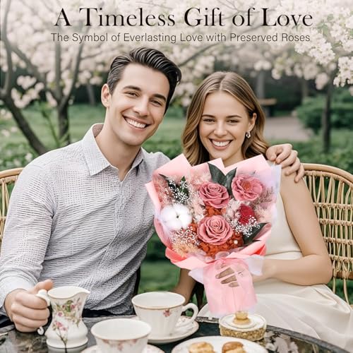 Preserved Bouquet of Flowers - Flesh Forever Flowers for Delivery, Real Eternal Roses Bouquet, Mothers Day Gifts for Mom Grandma Wife, Anniversary Birthday Gifts for Women, Carnation Pink - color: Carnation Pink