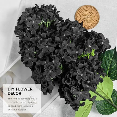 6 PCS Artificial Hydrangea Flowers, Faux Silk Hydrangea with Long Stems, Home Wedding Decor, Table Centerpieces, Party Decorations (Black) - color: Black