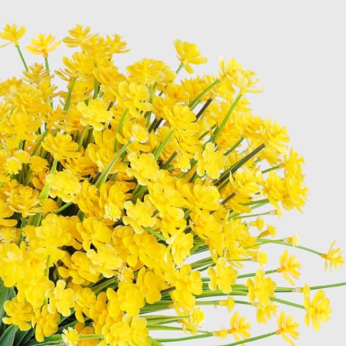 AGIRL 24 Bundles Artificial Flowers for Outdoor,UV Resistant No Fade Fake Plastic Flowers Faux Plants for Hanging Planters Decoration Indoor Outside Garden Porch Window Box Home Wedding Farmhouse - color: Yellow, size: 24