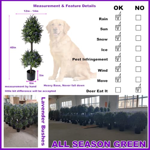 ALL SEASON GREEN Artificial Plants Topiary Tree, 40'' Purple Lavender Faux Flowers Potted Outdoor Plant, Front Porch Decor - size: 40'' Tall