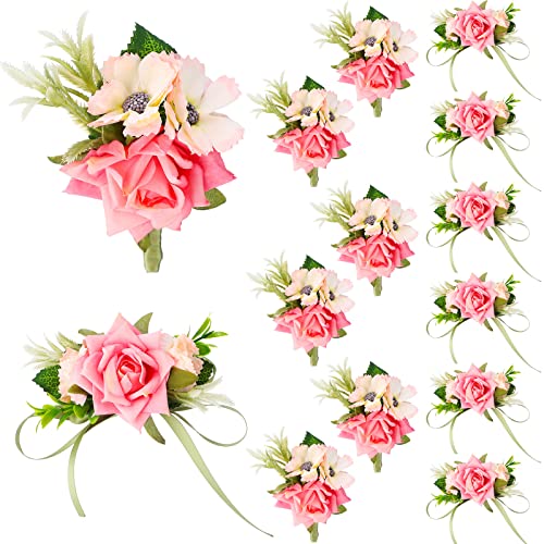 Jexine 12 Pcs Boutonniere and Corsage for Wedding Mother's Day Party Flower Wrist Corsages with Pins for Men Women Groom Bride Groomsmen Prom Ceremony Anniversary Dinner Decor(Pink) - color: Pink