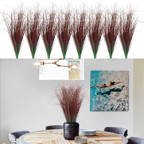 24Pcs Artificial Grass Plants, Faux Shrubs Wheat Grass, Artificial Tall Grasses Fake Plants for Outdoor Decor,Artificial Greenery Stems Weed for Room Indoor Home Decor（Red） - color: Red, size: 24Pcs