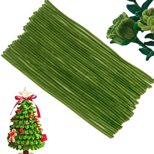 Taowave 100 Pcs Solid Color Pipe Cleaners, 12 Inch 6mm Single Color Chenille Stems, Fuzzy Flexible Craft Pipe Cleaners, Bulk Art DIY Supplies, Flower Making, Holiday Decor (Light Moss Green) - color: Light Moss Green