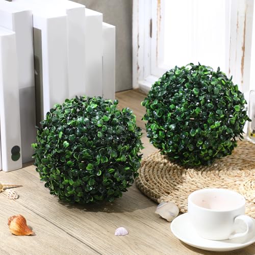 Hotop 2 Pcs 7 Inch Artificial Plant Topiary Ball 4 Layers Garden Spheres Boxwood Balls Artificial Topiaries Spheres Decorative Plants for Backyard, Balcony, Garden, Indoor Outdoor Decor(Green) - color: Green, size: 7 Inch