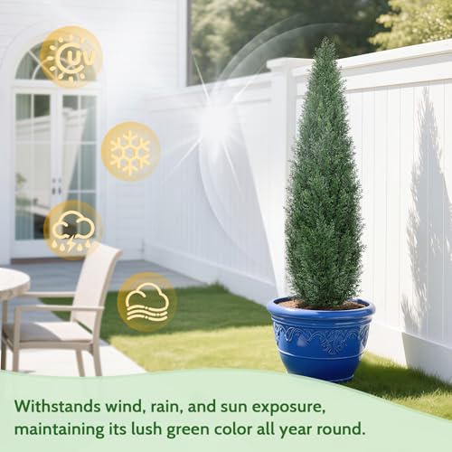 Artificial Cedar Topiary Trees for Outdoors, 4FT UV Resistant Faux Potted Cypress Plants, Set of 2 Realistic Fake Potted Topiary Plants for Home Porch, Garden, and Entryway Decor - size: 4FT (48inch)