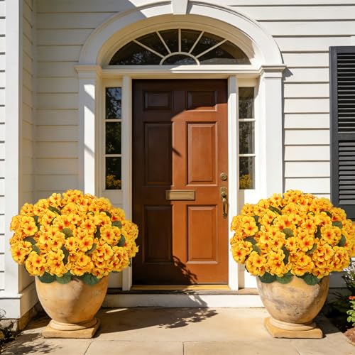 Roberly 6 Pcs Artificial Flowers for Outdoors, Yellow Fake Geranium Flowers UV Resistant Realistic Silk Faux Plants for Spring Summer Front Door Yard Window Box Indoor Home Decor - color: Yellow