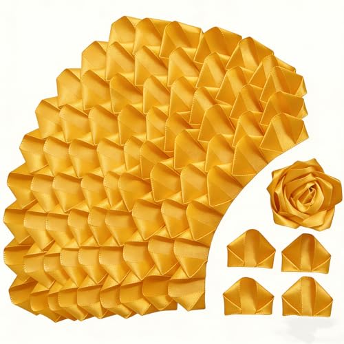 300Pcs Premade Satin Ribbon Rose Petals Half-Finished for Eternal Rose DIY Ramos Forever Flowers Bouquets Everlasting Floral,for Wedding,Anniversary,Birthday (300 Pcs Gold) - color: 300 Pcs Gold