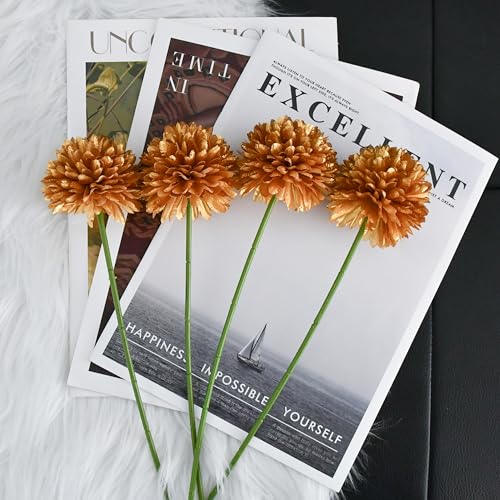 Mandy's 12pcs Artificial Gold Chrysanthemum | 11.8 inch Artificial Mums Flowers for Home Table Centerpiece Summer Decor Silk Flowers for Porch Patio and Wedding - color: Gold