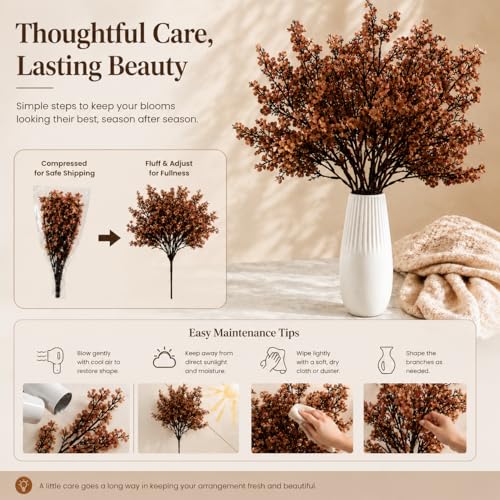 Mandy's 6 Bundles Artificial Brown Baby’s Breath Flowers | 18.5 Inch Silk Gypsophila European Style Modern Home Decor Centerpiece Neutral Wedding Flower Arrangements - color: Brown