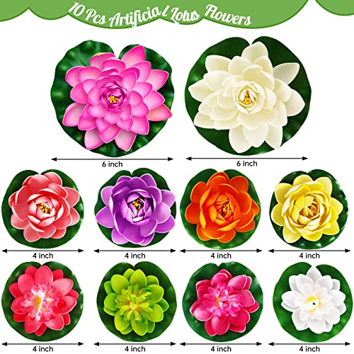 Artificial Lotus Flowers Water Lilies for Pond Pool, 10 Pcs Realistic Floating Foam Lotus Flowers with Lily Pads for Ponds, 4" and 6" Large Lifelike Water Lilies for Fountain Garden Pond Decoration - color: Artificial Lotus