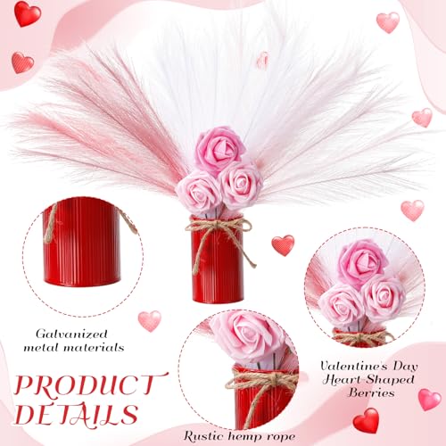 Zeyune 3 Sets Pampas Grass and Rose Table Centerpiece Set, 3 Metal Bud Vases with 18 Pcs Faux Pampas Stems and Roses for Wedding, Bridal Shower, Anniversary Dinner, Home Table Decor - color: 3 Colors, size: Pampas Grass and Rose