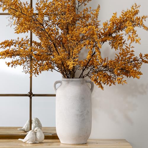 Large Flower Vase Home Decor - 12 inch Tall Ceramic Farmhouse White Rustic Table Vases with Handle Living Room Decoration Decorative Modern Vintage for Floor Kitchen Shelf Coffee Dining Desk Fireplace - color: A-12" Rustic