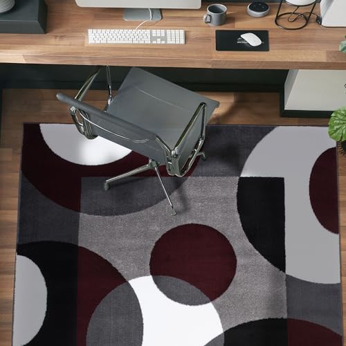 Rugshop Burgundy Modern Geometric Area Rug, Overlapping Circles, Non-Shedding, Statement Accent for Bedroom, Home Office and Small Living Room, 3'3" x 5' - size: 3'3" x 5'3" (Rectangular)