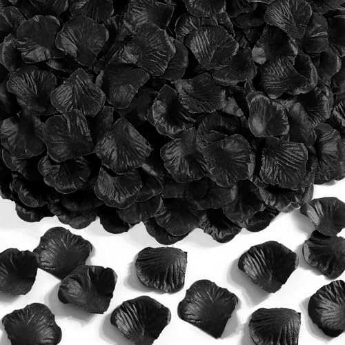 1000 Pcs Rose Petals Artificial Silk Flower Petals Romantic Decorations for Wedding Engagement Birthday Event Anniversary Party Backdrop Supplies Black - color: Black