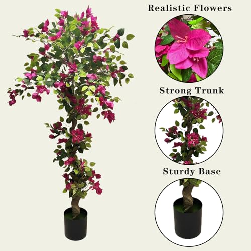 Artificial Bougainvillea Tree 5.6ft, 2 Pack Fake Bougainvillea Plant Potted Faux Tropical Tree for Home Indoor Outdoor Decor, Office, Patio, or Living Room Decoration - size: Bougainvillea 2pack