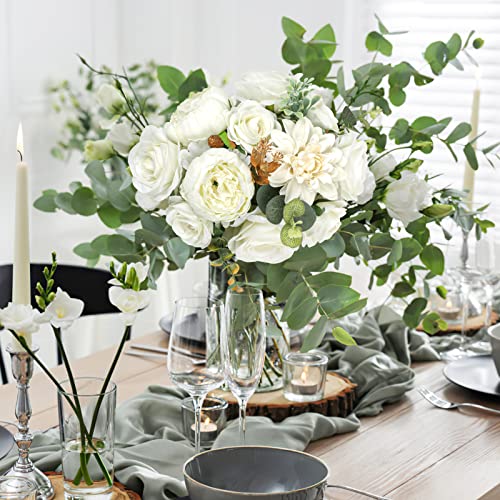 AmyHomie Ivory Artificial Flowers Combo Silk Mix Peony Rose Hydrangea Fake Flowers w/Stem for DIY Wedding Bouquets Centerpieces Arrangements Table Fall Decor Party Bridal Baby Shower Home Decorations - color: Ivory