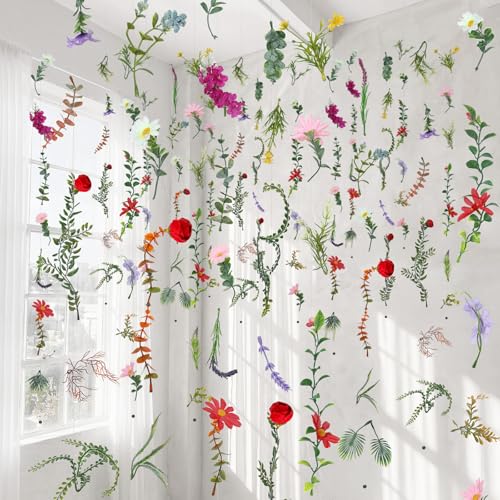 XunYee 6 Pcs 35.4 ft Flower Garlands Artificial Wildflower Vines Floral Hanging Backdrop Fake Flower Garlands Faux Silk Wildflower Vine for Wedding Bridal Shower Home Garden Wall Arch Decor(Spring) - style: Wildflower
