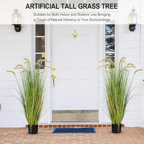 2-Pack 4ft/47in Artificial Horsetail Grass, Potted Faux Floor Plant for Modern Home Decor, Tall Grass Greenery for Indoor Outdoor House Garden Lobby Office Wedding - color: 2pac Green3