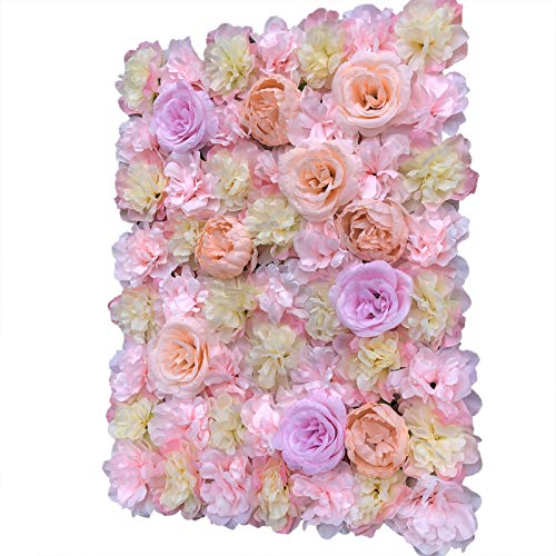 16"x 24" Artificial Flower Wall Panels,Flower Wall Mat Silk Panels for Outdoor Garden Backyard Fence Fence Privacy Screen and Indoor Wall Decor(5Pcs Champagne+Light Pink) - color: 5Pcs Champagne+Light Pink