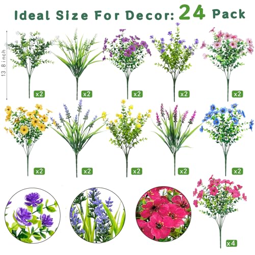 Ouddy Decor 48 Bundles Artificial Flowers for Outdoors Multicolor Fake Flowers Plastic Plants UV Resistant for Spring Summer Garden Patio Window Box Office Table Kitchen Home Decor