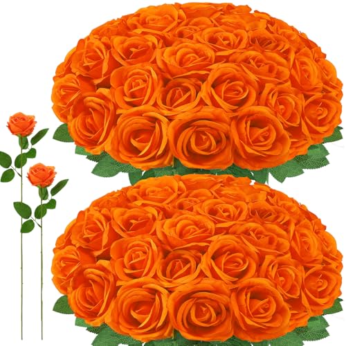 72 Pcs Artificial Roses Burnt Orange Fake Silk Roses Realistic Roses Faux Flower Indoor Wedding Home Decor, Birthday Decorations - color: Burnt Orange