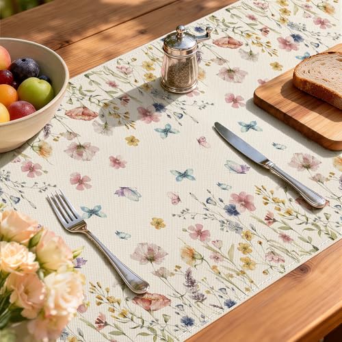 Larponder Summer Colorful Flowers Table Runner, 13x108 Inch | Table Decoration for Seasonal Anniversary Holiday Kitchen Dinning Table Home Party Decor - color: Color Flowers-2, size: 13" x 108" (Rectangular)