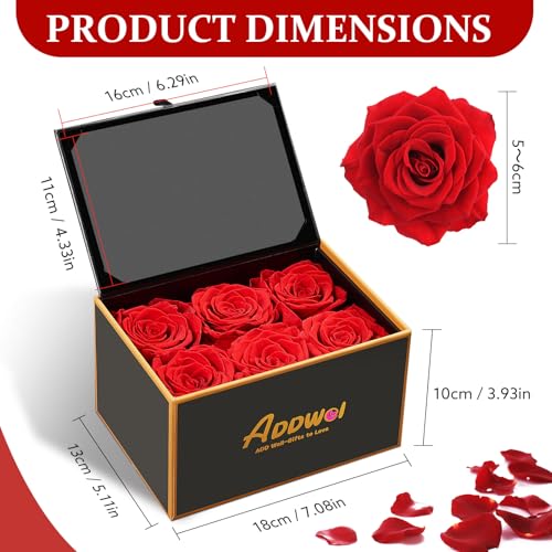 ADDWel Preserved Rose Gift Box with 4x6 Photo Frame, Romantic Flower Gifts for Women, Wife or Girlfriend, 6 Eternal Roses for Delivery on Christmas, Birthday, Anniversary, Valentine’s Day - color: Red