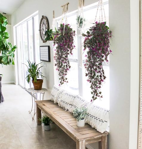 RECUTMS Artificial Hanging Plants Fake Ivy Plant Faux Plants Hanging UV Resistant Artificial Plants for Outdoor Garden Porch Decor Indoor Table Wall Room Office Decoration(Fuchsia) - color: Fuchsia, size: Hanging Ivy