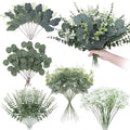 120 Pcs 5 Kinds Mixed Eucalyptus Leaves Stems Artificial Eucalyptus Leaves Bulk Silver Dollar Faux Greenery Picks for Wedding Vase Bouquet Centerpieces Decor - size: 120 Pcs