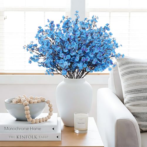 16Pcs Artificial Flowers Fake Babys Breath Bouquet,Blue Fake Flowers Plants Decor Silk Flower Bulk for Vase Spring Home Wedding Indoor Outdoor Table Party Decorations - color: Blue, size: 16 Bundles