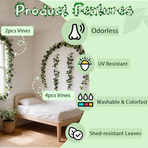ucky 2Pack Artificial Ivy Artificial Vines Artificial Plants 12FT Fake Hanging Plants Silk for Garden Terrace Beach Party Decoration Wedding Decoration - color: Scindapsus Vines