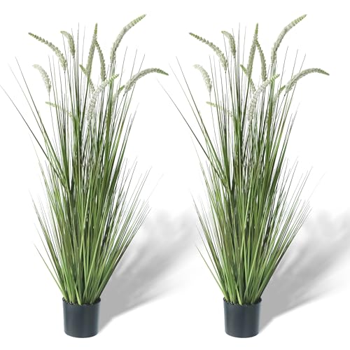 KOL 59in 2-Pack Artificial Veronica Spiked Speedwell Grass Plant, 5ft Faux Veronica Spicata Flower, Tall Fake Horsetail Grasses for Home Office Garden Wedding Decor, Indoor Outdoor, Green - color: White-green, size: 5FT