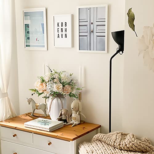 Peonies Artificial Flowers in Vase, Fake Hydrangea Silk Peony Flower Bouquet with Vase Faux Flowers Arrangement Decor Home Table Dining Room (White) - color: White