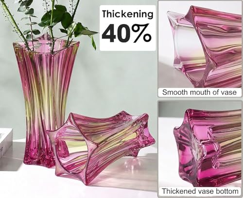 Crystal Glass Vase – Heavy Crystal Vase for Flowers with Weighted Bottom, Thick Durable Decorative Vases for Modern Home Decor, 9.8″ 3.5lb Clear Centerpiece (Gradient Pink X 2) - color: Gradient Pink X 2