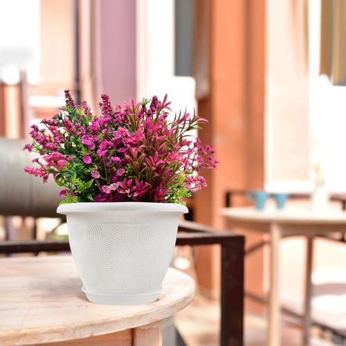 Plastic Flower Pots Planters For Indoor Plants, 4 Pack 12 Inch White Plant Pots With Drainage Hole & Tray, Modern Decorative Large Plant Pot With Saucer For Indoor Outdoor Plants Garden House Planter - color: White, size: 12 inch-4 pack