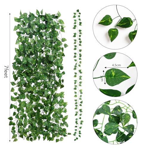 CEWOR 36 Pack 252ft Artificial Ivy Greenery Garland, Fake Vines Hanging Plants Backdrop for Room Bedroom Wall Decor, Green Leaves for Jungle Theme Party Wedding Decoration - size: D-36pcs of Vines with 0 LED lights