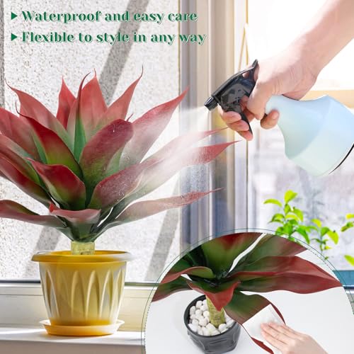 2 Pack Fake Agave Plants 18 Inch Large Artificial Succulents Realistic UV Resistant Faux Aesthetic Plants for Outdoor Decoration Tropical Plant Home Garden Front Porch Decor - 21Leaves, Red - color: Red, size: 18"- 2pcs