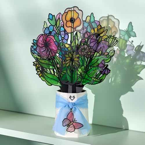 Lovepop Garden Glow Suncatcher Bouquet - 3D Stained Glass Flower Bouquet for Her, Wife, Mom, Girlfriend (Anniversary, Birthday, Mother's Day, Thank You) 12" - Blank Notecard & Envelope Included - color: Garden Glow Suncatcher Bouquet