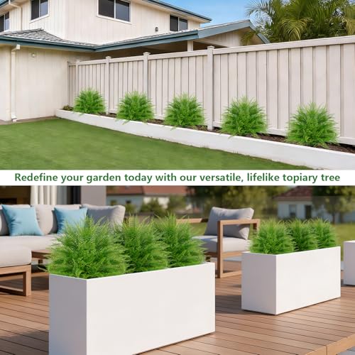 Grooy Artificial Fern Topiary Ball with Ground Spike, Set of 2 Faux Boston Fern Plants Shrub, Fake UV Resistant Evergreen Bushes for Porch Garden Indoor Outdoor Decor - color: Boston Fern