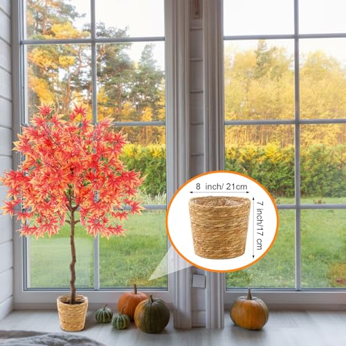 Giegxin 2 Pack 4ft Thanksgiving Day Artificial Maple Trees with Weaving Plant Baskets Faux Fall Tree Stem with Maple Leaves Thanksgiving Orange Potted Fake Plants Decor for Porch Front Home Office - color: Dark Orange, style: Maple Leaves
