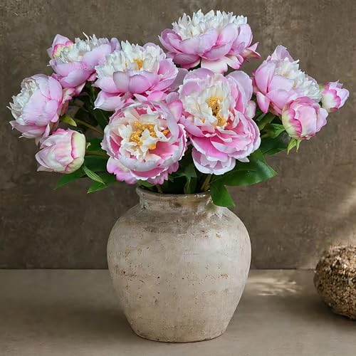 4 Pcs Silk Peonies Artificial Flowers Bulk Faux Peony Bouquet Fake Flower for Wedding Bridal Shower Centerpieces DIY Floral Arrangements Home Party Decorations (Peach Red) - color: Peach Red