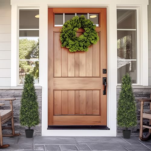 4ft Artificial Boxwood Topiary Trees (Set of 2) - UV Resistant Faux Plants Outdoor, Realistic 48in Fake Potted Bushes and Shrubs for Front Porch, Planter, Patio - Low Maintenance & Evergreen - color: Boxwood Dark Green, size: 48in