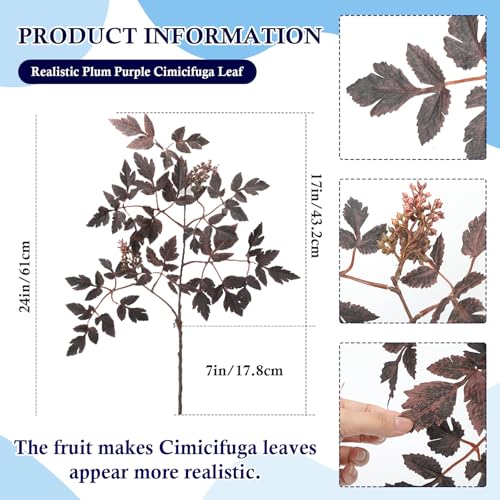 24" Artificial Purple Stems for Vase, Faux Cimicifuga Leaves with Berries, Decorative Branches for Centerpiece, Home Decor, 8 Pack - size: 8 Pack