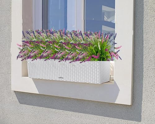 Artificial Grass Fake Plants，Outdoor Fake Monkey Tail Grass with Flowers for Pot UV Resistant Lavender Patio Garden Porch Home Window Hanging Planter Decor(B-White Pueple Pink Fuchsia, 12 PCS) - color: B-multicolored